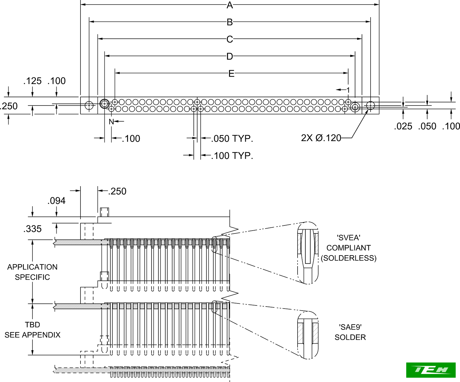 HGM 2 Row Receptacle, Plug Pattern, Stacking | IEH